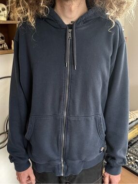 Vintage 2000s Dickies Thermal Lined Zip Up Navy Blue Hoodie ~Size XL